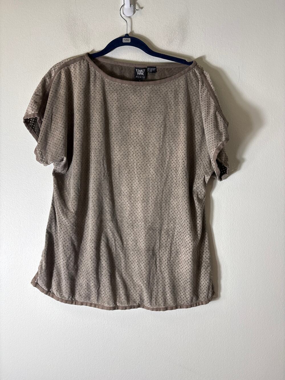 Worth Brown Laser Cut Faux Suede Shirt Sz S